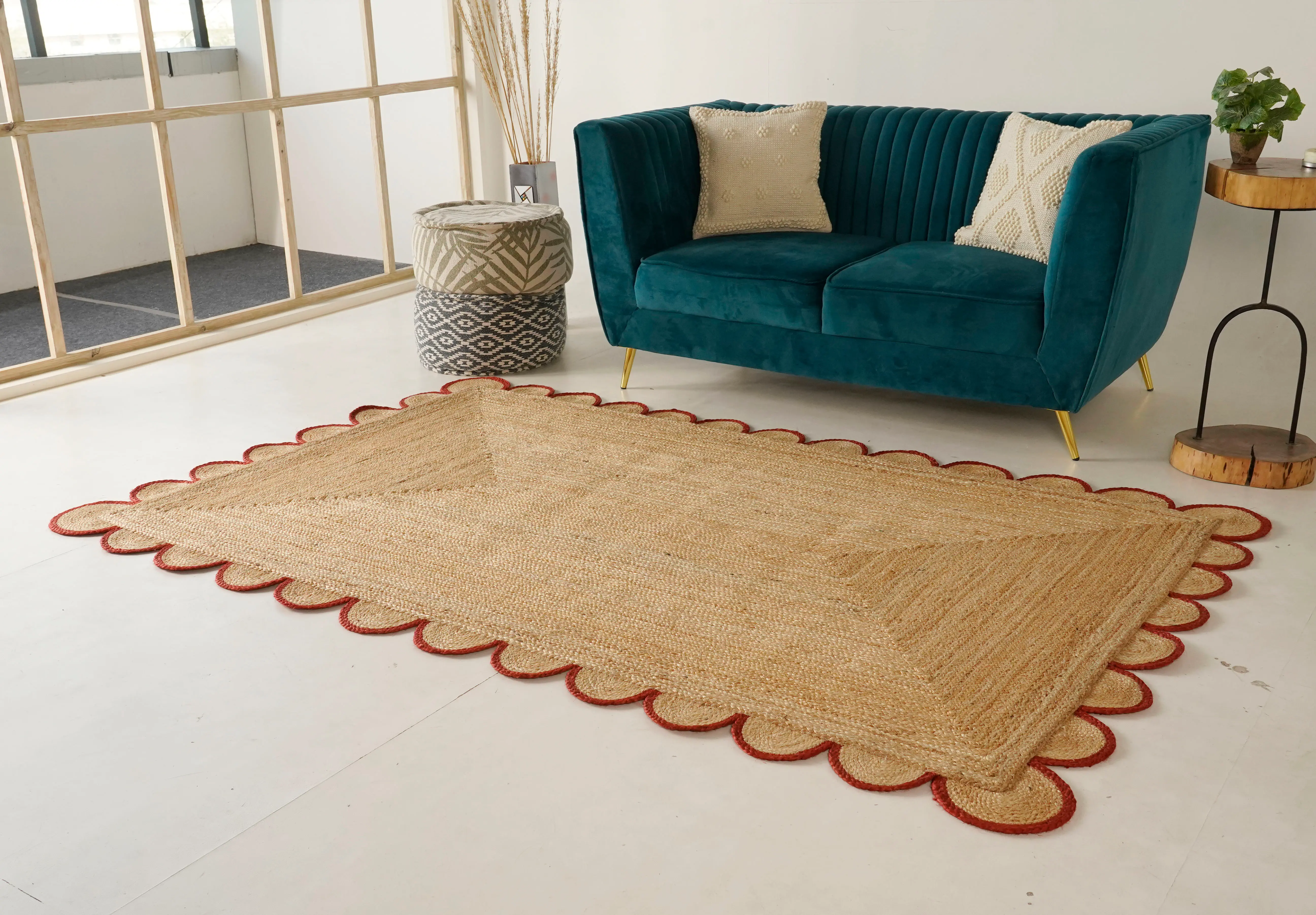 Jute Rug Runner Black Line Rectangular Natural Handmade online Braided style Reversible RugTraditional Rugs Room Decor Carpet