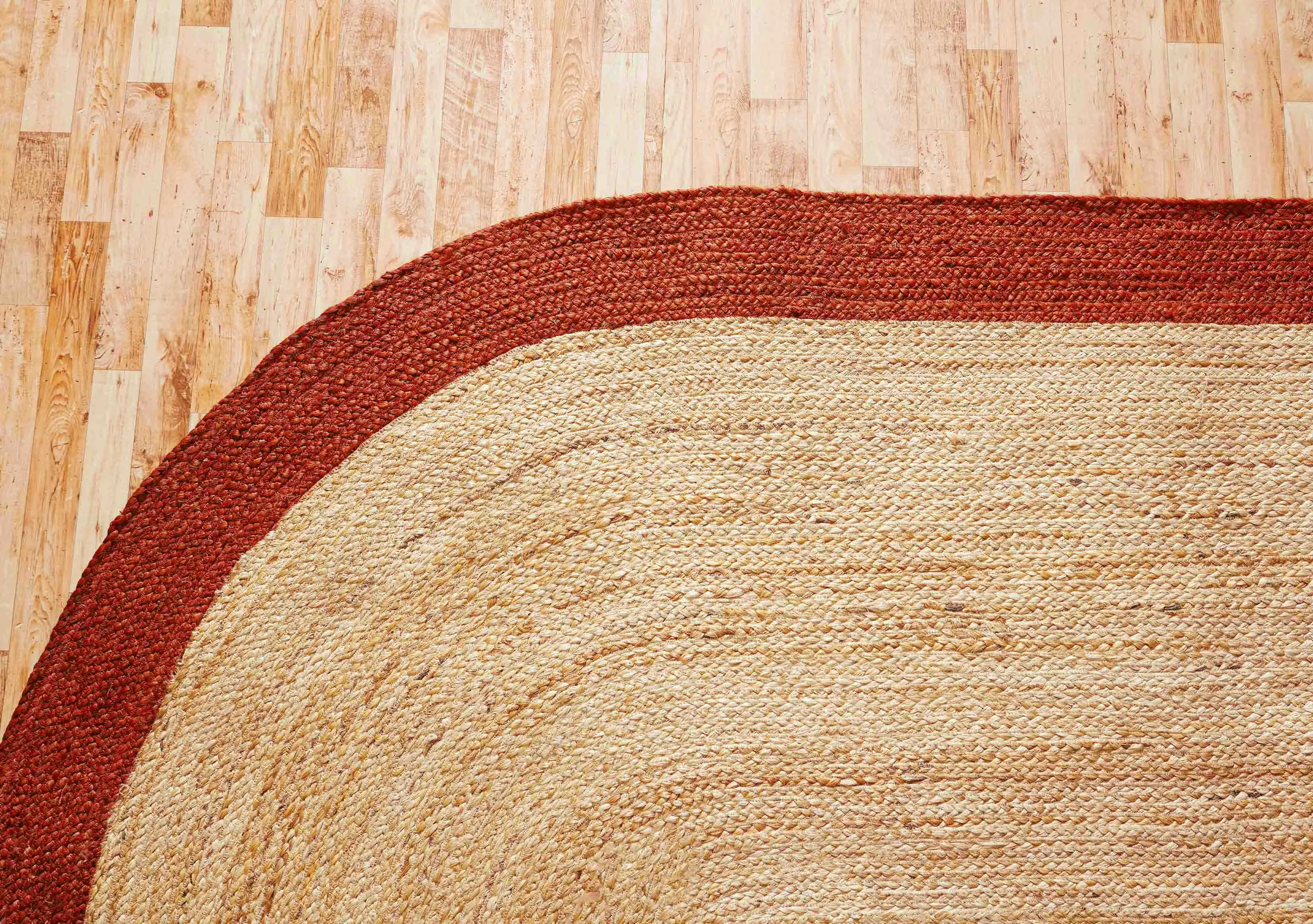 Handmade Bohemian Natural Jute Oval Rug with Orange Border