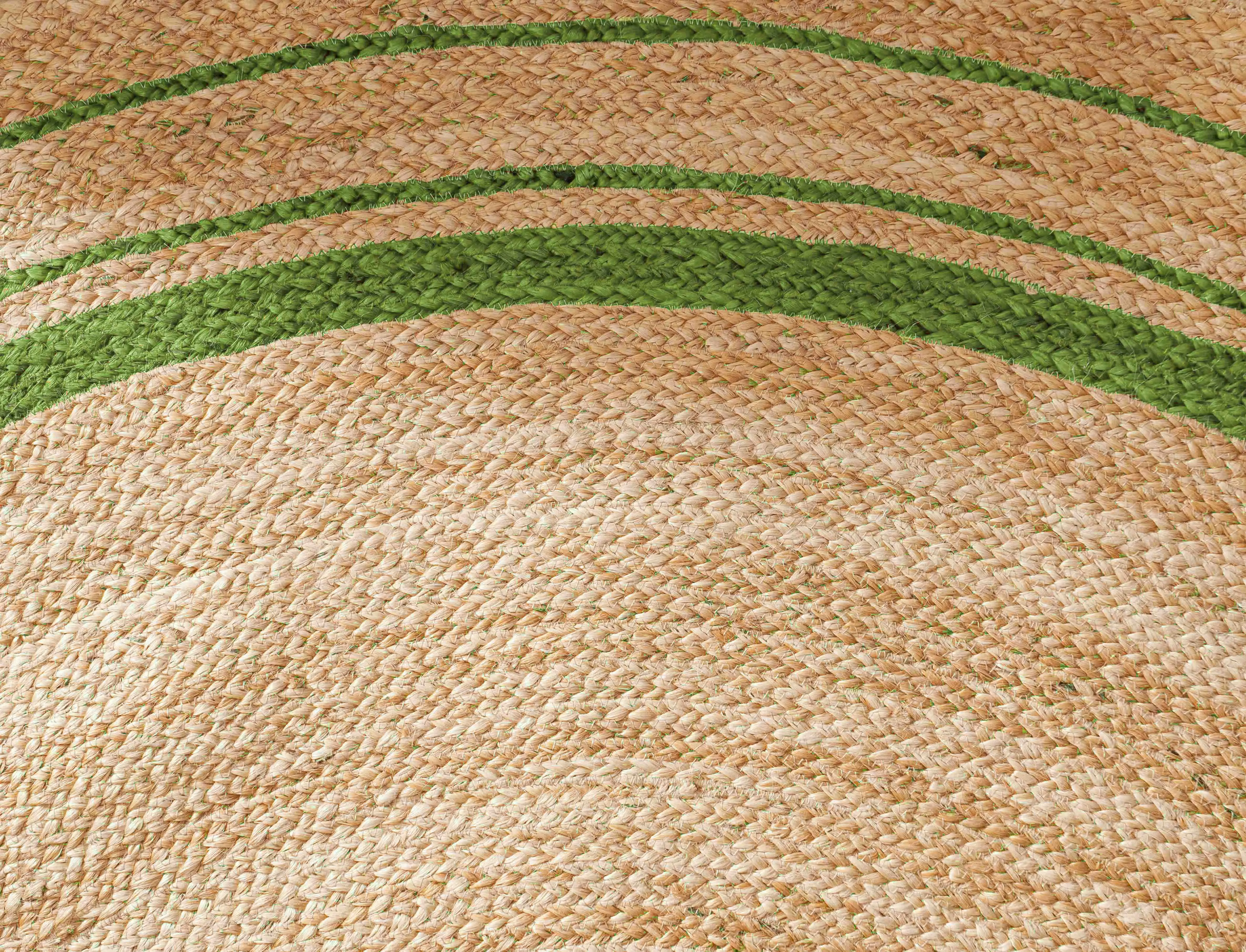 Natural Jute with Green Triple Line Border Handmade Natural Jute Round Rug