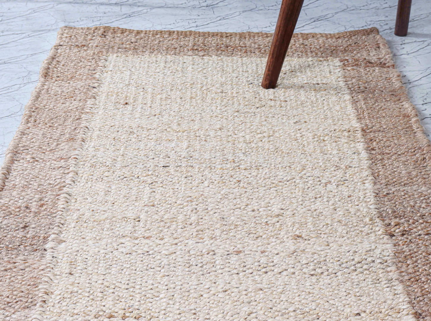 Hand Woven Off White Jute Hemp Stair Decor Runner Rug with Beige Border