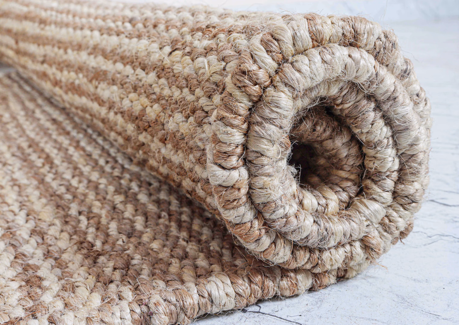 Traditional Indian Hand Woven Off White and Beige Large Area Jute Hemp